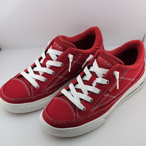 Skechers Shoes - Skechers Red Canvas Low-Top Sneakers with White Accents
